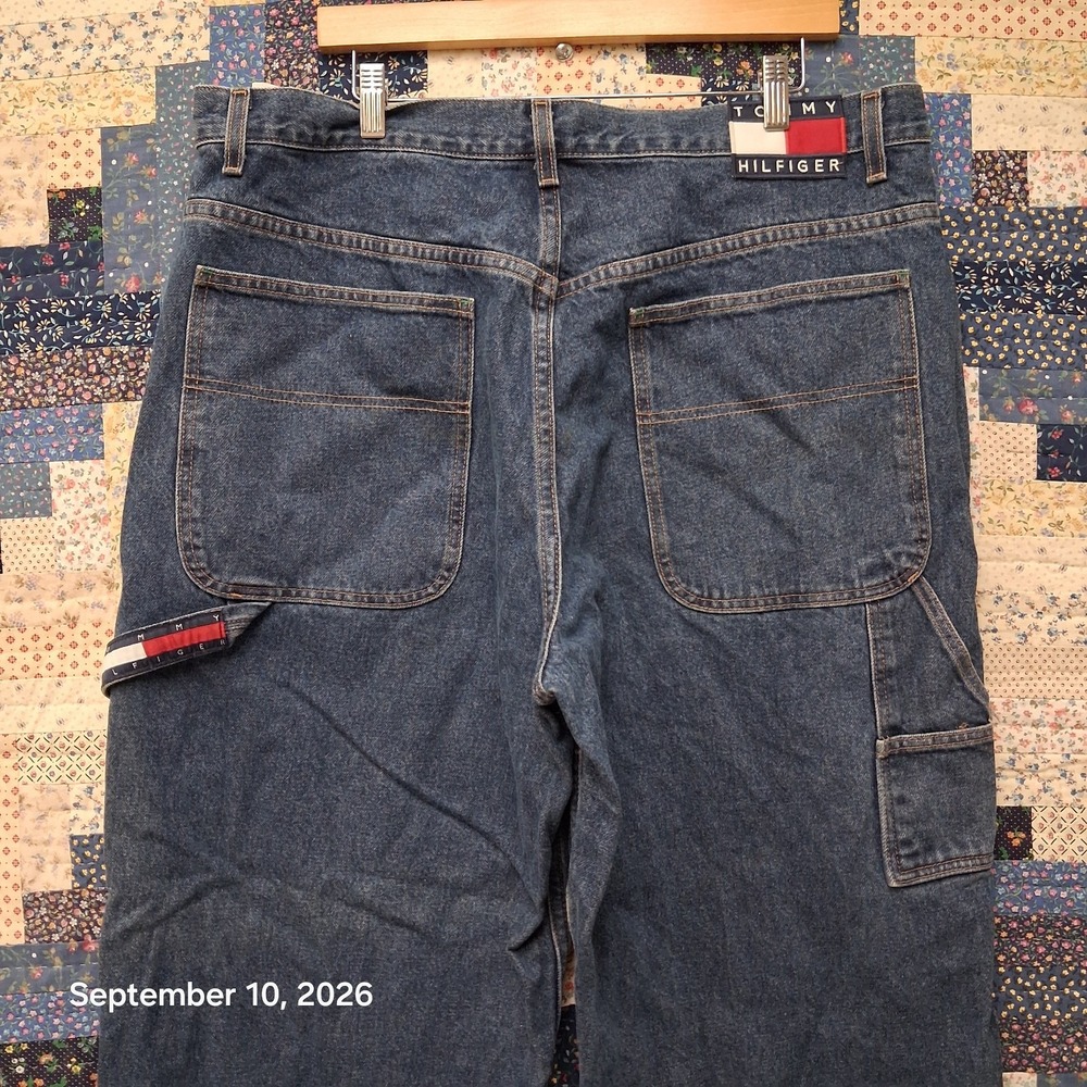 Y2K Vintage Tommy Hilfiger Jeans Carpenter Pants Baggy Blue Mens Size 38x30